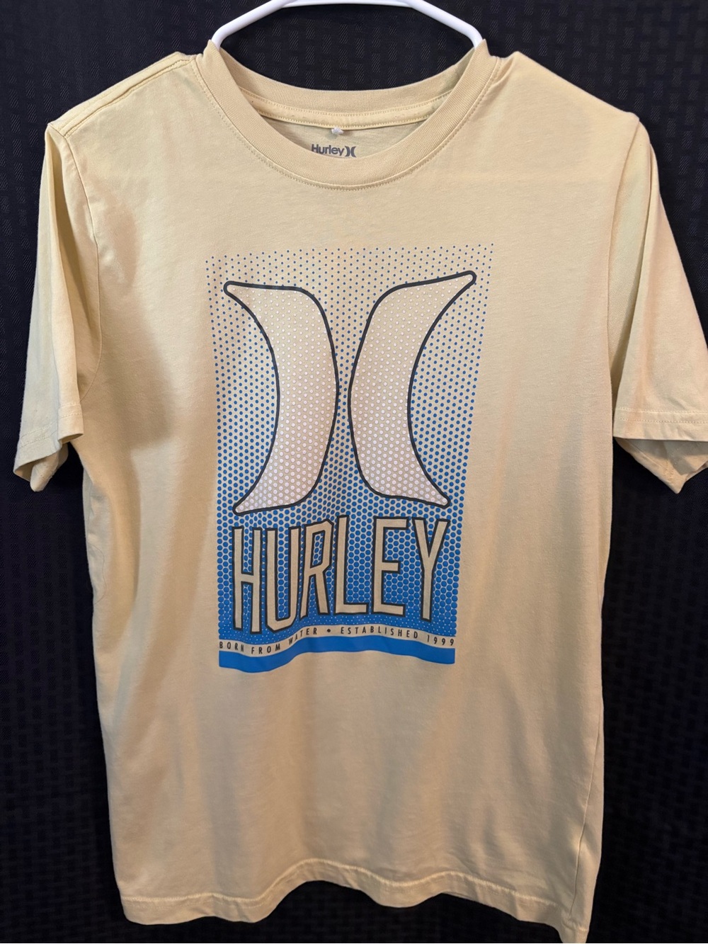 Hurley Pale Yellow Short Sleeve Tee with Blue Graphic Logo